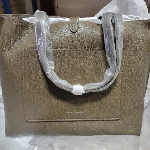 Rebecca Minkoff Megan Tote Bag Women Work Purse Large Leather Seaweed Palladium - Picture 2 of 4